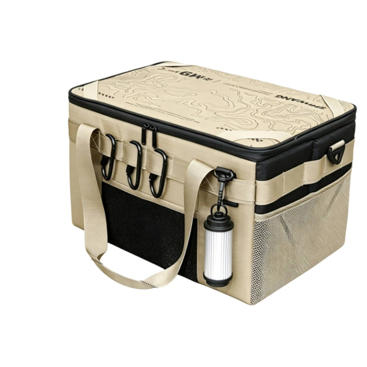 Outdoor Storage Bag with Wood Board Rugged Camping Storage Bag Multi Functional Structured Utility Tote with Mesh Pockets for Vacationers