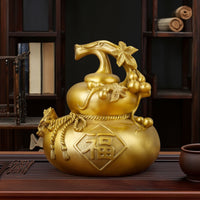 Gourd Ornament Shiny Gourd with Stem Feng Shui Sculpture for Tabletop, Entryway