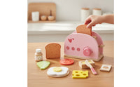 Wooden Play Breakfast Appliance with Accessories Imaginative Toy Breakfast Appliance Pastel Pretend Play Breads Maker for Toddlers, Preschoolers