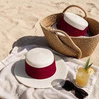 Women's Flat-Top Straw Sun Hat for Beach Vacations and Sun Protection