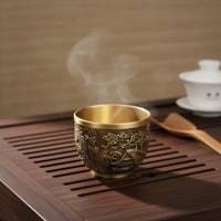 Embossed Dragon Embossed Avian Cup Fine Craftsmanship Embossed Brass Cup Multi-Functional Chinese Landscape Teacup for Collectors, Home Decor, Altar