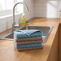 Highly Absorbent Microfibre Cloth and Microfibre Cloth, Blue Warp Knit Pattern Dishcloths, Multipurpose Cleaning Towels for Kitchen and Furniture