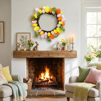 Easter Egg Wreath Bright Colors Spring Door Wreath Festive Decor Artificial Easter Hanging Decoration for Families, Porch, Table Centerpiece, Kitchen