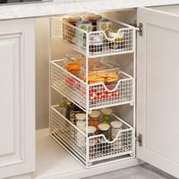 Under Sink Storage Pull Out, Metal Cabinet Organiser, White Sliding Storage for Kitchen & Bathroom, Pantry Cupboard