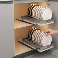 Dish Rack Set with Pull-Out Rack, Carbon Steel Drawer Organizer for Kitchen Cabinet, Space Saving Built-in Track and No Drill Drainage Design