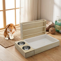 Wooden Hay Feeder with Built-in Food Bowl, Freestanding Rack for Guinea Pigs and Chinchilla, Overhead Entry Pig Hay Holder Hamster Accessories