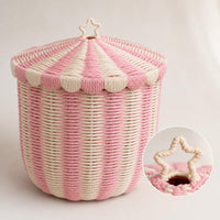 Paper Rope Woven Storage Basket Circus Stripe Hamper for Kids Room Decor and Laundry