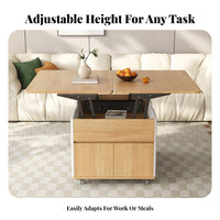 Multi-Functional Lift-Top Coffee Table with Hidden Stools Space-Saving Lift-Top Coffee Table with Nesting Stools Adjustable Height Living Room Furniture Built-in Storage for Apartment Dwellers, Families, Telecommuting Workers, Small Areas, Dining