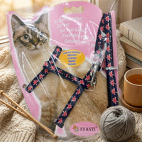 Cat Harness and Leash Walking Set, Soft Mesh Harness Leash with 2 Adjustment Points, Size S Training Tool for Outdoor Cat, Floral Pattern Pink