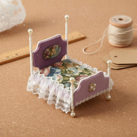 1:12 Scale Dollhouse bed Decorative 1:12 Scale Doll  Lavender Velvet Look Mini Princess Bed for Model Scene