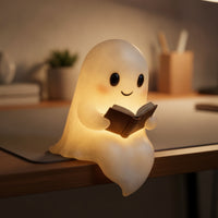 Warm Glow Ghost Night Light with Book Whimsical Halloween Night Light Glowing Ornament Seasonal for Children