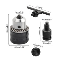 3 Pieces Threaded Drill Chuck with Adapter Compatible Drill Chuck with Key Heavy-Duty Comfortable Grip for Machinists, DIYers, Workshop