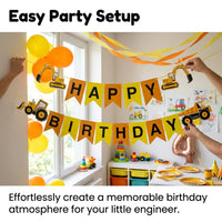 Construction Vehicle Birthday Banner for Kids Party, Theme Birthday Party Banner Pull Flag, Kids Party Decorations, OPP Bag Packaging