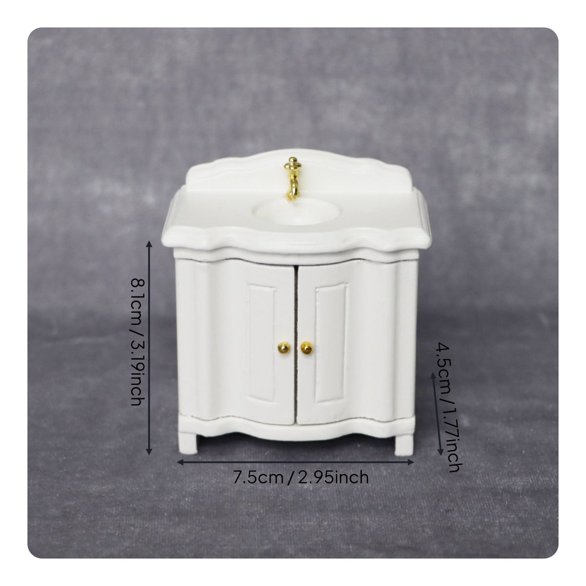 White Dollhouse Washstand Wooden Construction Dollhouse Lavatory Sink Realistic Detail Miniature Vanity Cabinet for Collectors, Hobbyists