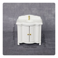 White Dollhouse Washstand Wooden Construction Dollhouse Lavatory Sink Realistic Detail Miniature Vanity Cabinet for Collectors, Hobbyists