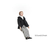 Bendable Knees Male Tuxedo Doll Moving Arms 1:12 Scale Doll Ceramic Head 1:12 Scale Suit Set Textile Clothing for Dollhouse Hobbyists, Collectors