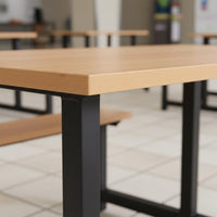 Easy to Clean Integrated Cafeteria Dining Unit Heavy-Duty Construction Dining Table with Attached Chairs Corrosion-Resistant Frame Commercial Furniture Comfortable Backrest for Restaurant