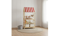 Solid Wood Wooden Book and Toy Display Child-Friendly Design Pretend Play Market Stand Encourages Tidying Market Stall Toy Shelf Develops Creativity for Toddlers, Playroom, Nursery