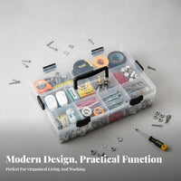 Multiple Compartments Small Parts Case Portable Design Multi-Compartment Storage Case Removable Dividers Hardware Box Transparent Lid for DIY hobbyists, Technicians, Workshop, Craft Room, work location, Vehicle