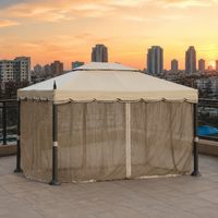 Permanent Pergola, With Curtains, 3m x 4m, Waterproof, Gazebo, Metal Frame, Roman Roof, Outdoor Structure