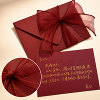Burgundy Bow-Tie Envelope Set with Cream Yellow Envelopes for Birthday, Love Letter, Confession, Postcard