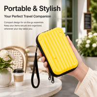 7 inch Travel Makeup Bag, Hard Shell Cosmetic Bag with Sequins, Wear-Resistant Vanity Case, Striped Makeup Case for Commute