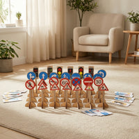 Wooden Traffic Signs with Stands Interactive Wooden Traffic Signs Playset Learning Toy Imaginative Set Open-Ended