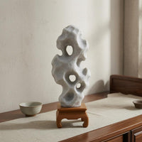 Natural Openings Taihu Stone Ornament Pale Gray Miniature Stone Decoration for Courtyard Scenes, Dollhouses