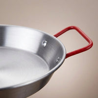 Frying Pan and Salad Bowl for Fried Chicken, 34cm Stainless Steel Pan with Red Handles, No Coating Steel Pan for Paella, 4cm Depth Pasta Pan