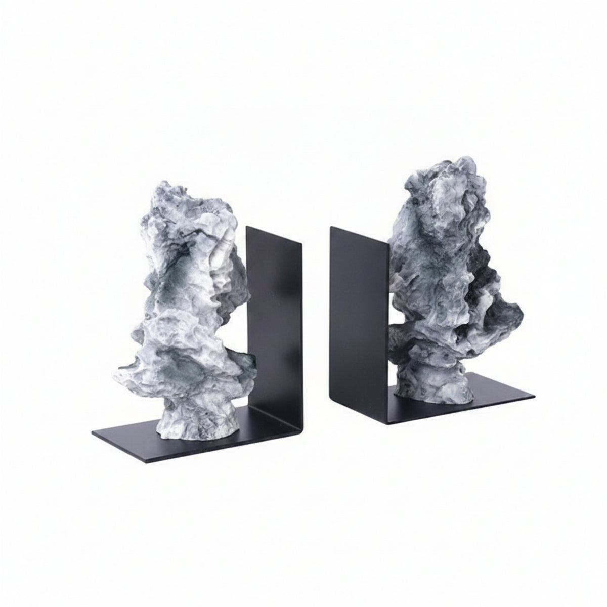 Stone Bookends Chinese-Style Desktop Ornaments Black Metal Base Home Decoration for Desk