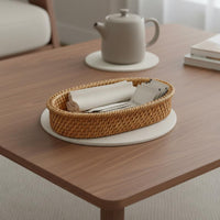 Nordic Design Wicker Bread Basket Multi-Purpose Oval Rattan Basket for Dining Table, Kitchen