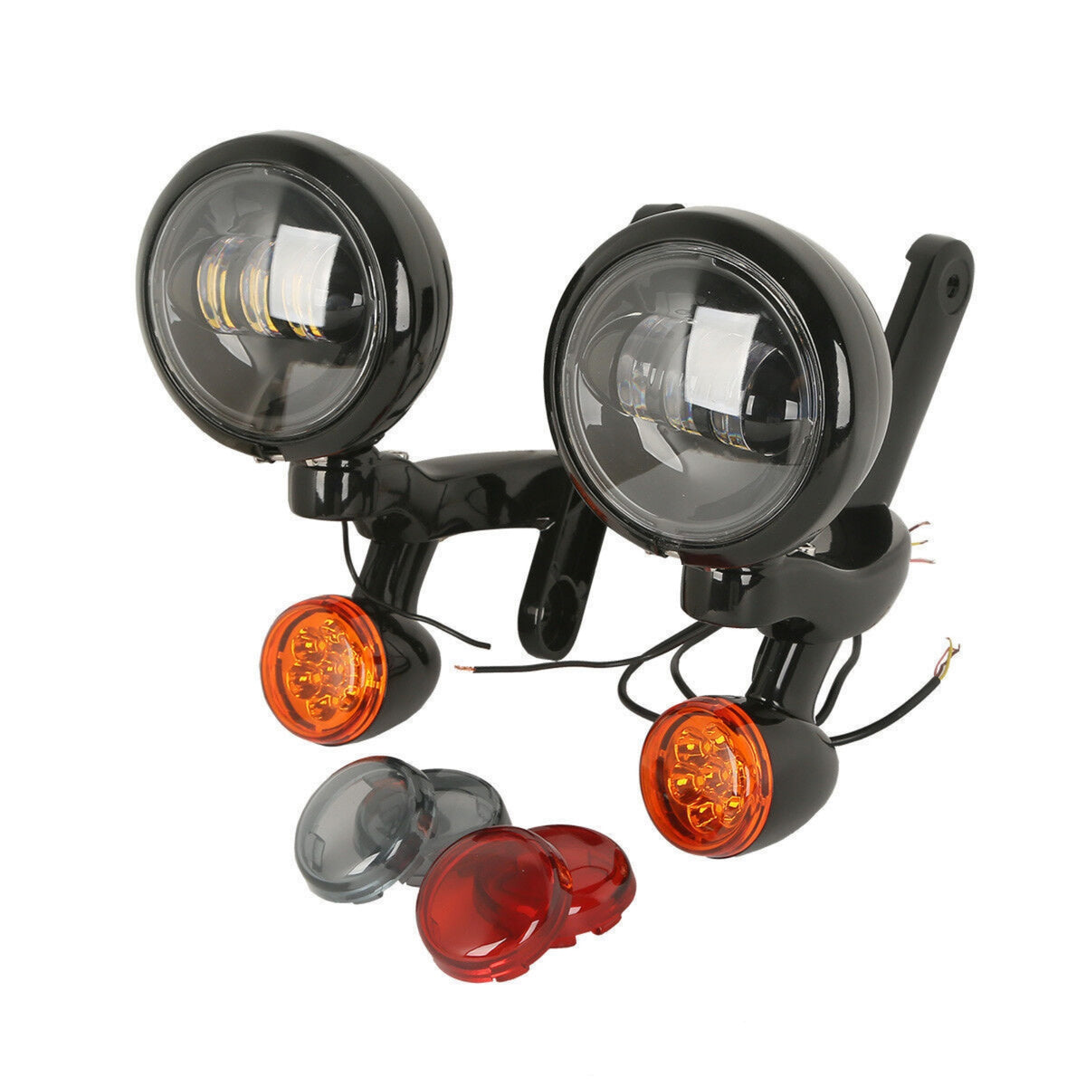 Motorcycle Light Bracket with Lens Covers Aluminum Alloy Fog Light Bracket with Turn Indicators LED for Motorcycle Owners, Night Riding