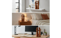 Resin Figurine with Wood-Grain Finish Heart-Shaped Tabletop Ornament Sculpture Carved Statue Smooth for Couples, Shelf