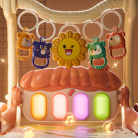 Detachable Play Mat 2-in-1 Baby Activity Gym Stroller Curved Push Handle Baby Activity Stroller Hanging Animal Toys Walk-Behind Coach Piano-Style Keys for Babies, Walking Practice