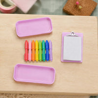 Blank Sheet 1/12 Scale Stationery Set Plastic Dollhouse Clipboard Set Molded Miniature Writing Tools Multi-Color for Scene Decoration