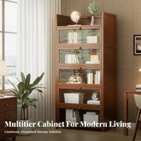 Dust-Proof Multi-Tier Cabinet with Flip-up Doors Transparent Display 4-Tier Bookcase with Flip-up Doors Space-Saving Design Bookshelf Multifunctional for Collectors, Book Lovers, Apartment Dwellers, Study Room, Home Office, Bedroom, Hallway