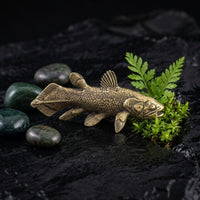 Brass fishing Figurine Gold Finish Brass fishing Statue Antique Style Animal Statue for Collectors