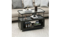 Side Table with Glass Surface & Simple-to-Move Rolling Side Table Multifunctional Furniture for Living Room, Small Areas, Balcony