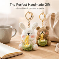 Hand-Knitted Noodle Rabbit/Bear Plush Keychain Charm