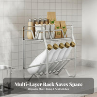 Stainless Steel Seasoning Organizer Rust Resistant Double Tier Storage Shelf Freestanding Condiment Holder Sturdy Construction