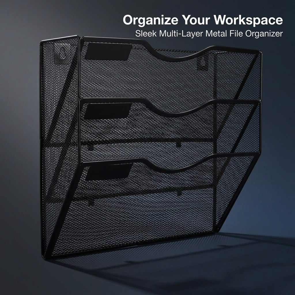 3 Tier Metal File Organizer for Office Desk, Desktop Document Storage with Drawers, Stackable Rack for Students