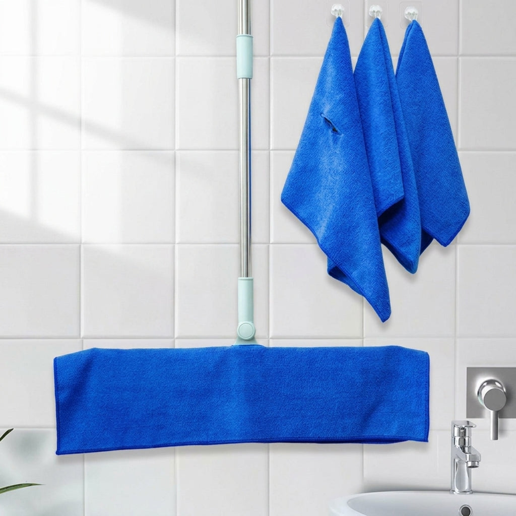 2-Pack Blue Microfibre Cloth and Cleaning Cloths, Super Absorbent Cloth with Perforated Border, Textured for Car Wash, Glass and Floor Cleaning