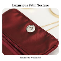 Satin Snap Zippered Pouch Portable Zippered Jewelry Pouch Compact and Lightweight Red Cloth Jewelry Case for Journeyers, Women, Daily Use, Dresser