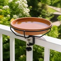 Balcony Railing Birdbath, 26.5cm Water Bowl for Outdoor Balcony, Easy Cleaning & Installation, Terracotta Brown