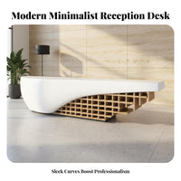 Curved Reception Desk High-Gloss Finish Modern Front Desk Unique Shape Glossy Front Counter Transaction Shelf for Salon Owners, Showroom, Salons, Spas
