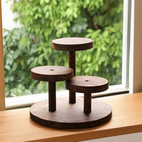Wooden Tiered Display Stand Round Wooden Display Riser Stand Compact for Office Desk