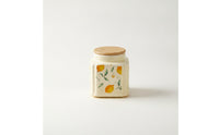 Decorative Ceramic Jar with Wooden Lid Airtight Lemon Print Canister Moisture-Proof Ceramic Jar with Lid Cute for Homeowners, Bakers, Kitchen Counter, Pantry, Coffee Bar