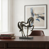 Horse Sculpture with Base Antique Bronze Rearing Horse Statue Elegant for Collectors, Entryway