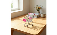 Metal Mini Shopping Cart Rolling Miniature Shopping Trolley Compact Basket Pretend Play for Collectors, Dollhouse