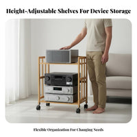 Movable with Wheels Multi-Layer Audio Rack Space-Saving Vertical Design Adjustable AV Component Rack Heavy Duty Rolling Amplifier Stand Stable Construction for Audiophiles, Home Theater Enthusiasts, Studio